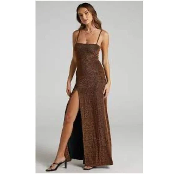 chinese dress ladies Kameron Lace Maxi Dress in Brown